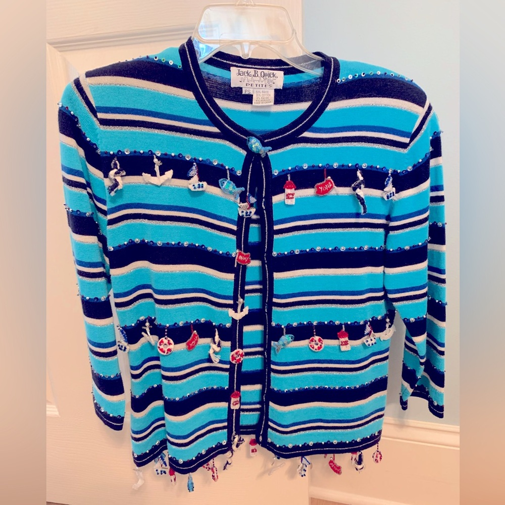 Nautical cardigan Great cruise wear or to dress up white pants. Ps, blues